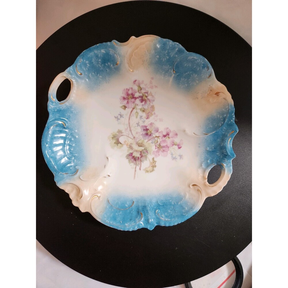 Vintage Weimar Germany Floral Cake Plate With Cutout Handles1918~1945